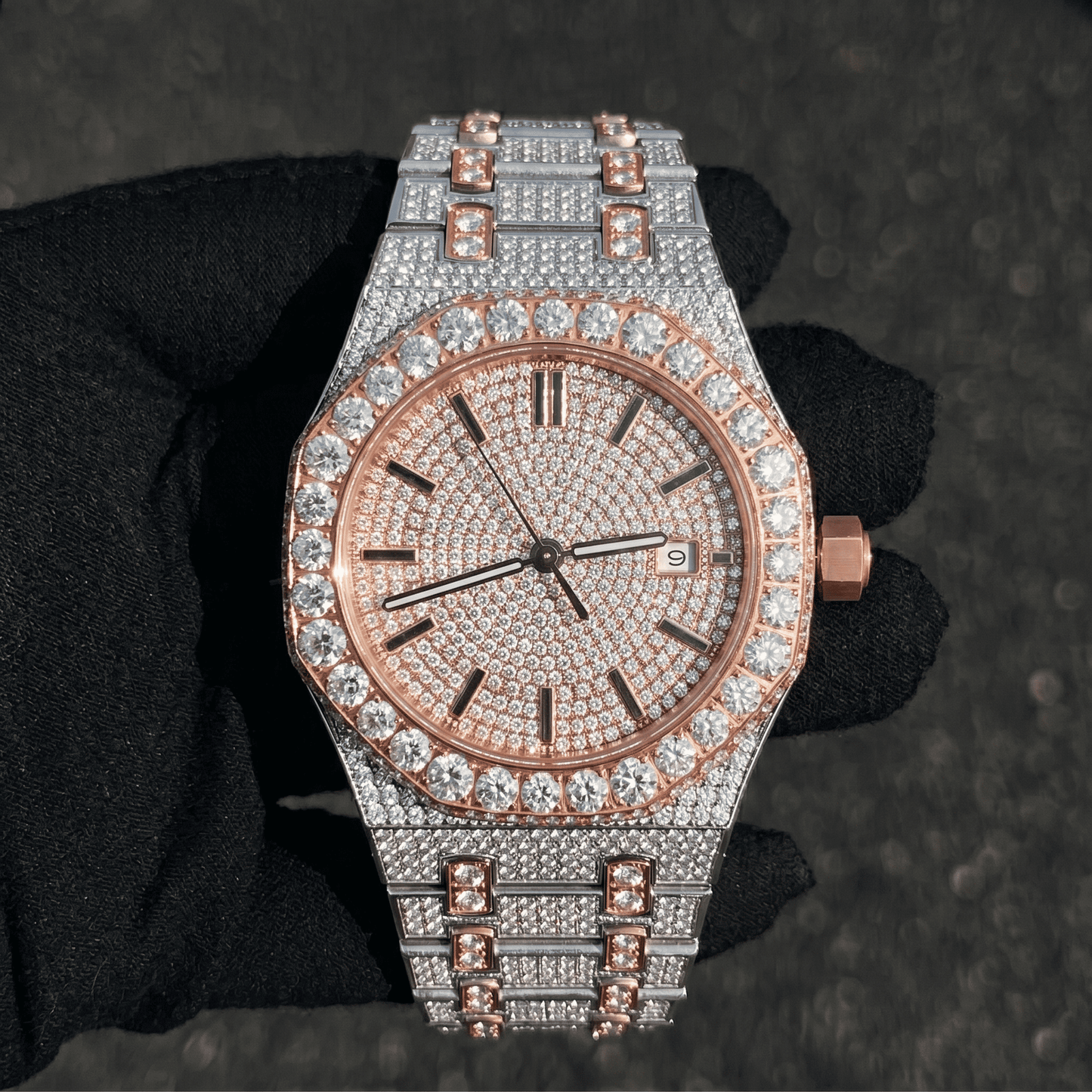Men's 42mm Iced Out Moissanite Stainless Steel Watch - Octagon Shape, Automatic Movement