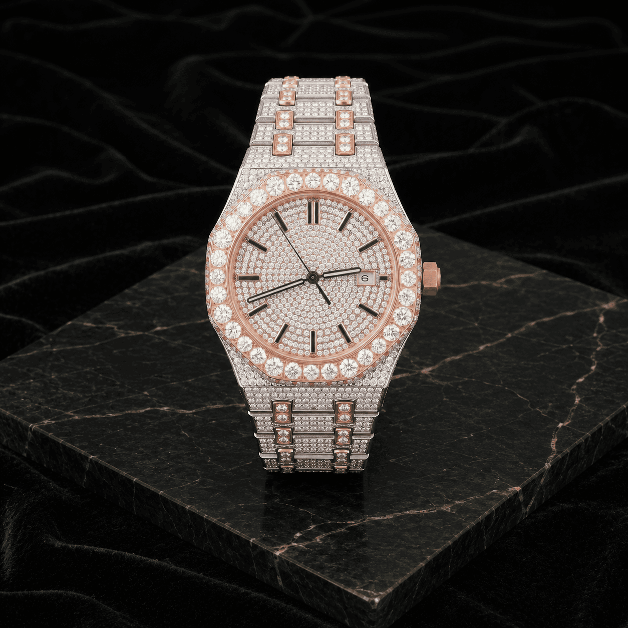 Men's 42mm Iced Out Moissanite Stainless Steel Watch - Octagon Shape, Automatic Movement