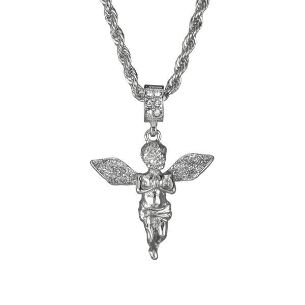 Iced Medium Angel Pendant with 4mm Rope Chain 24" - HC-108*