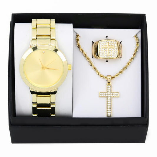 Metal Band Watches w/Necklace and Ring Gift-Set - W1K3-001