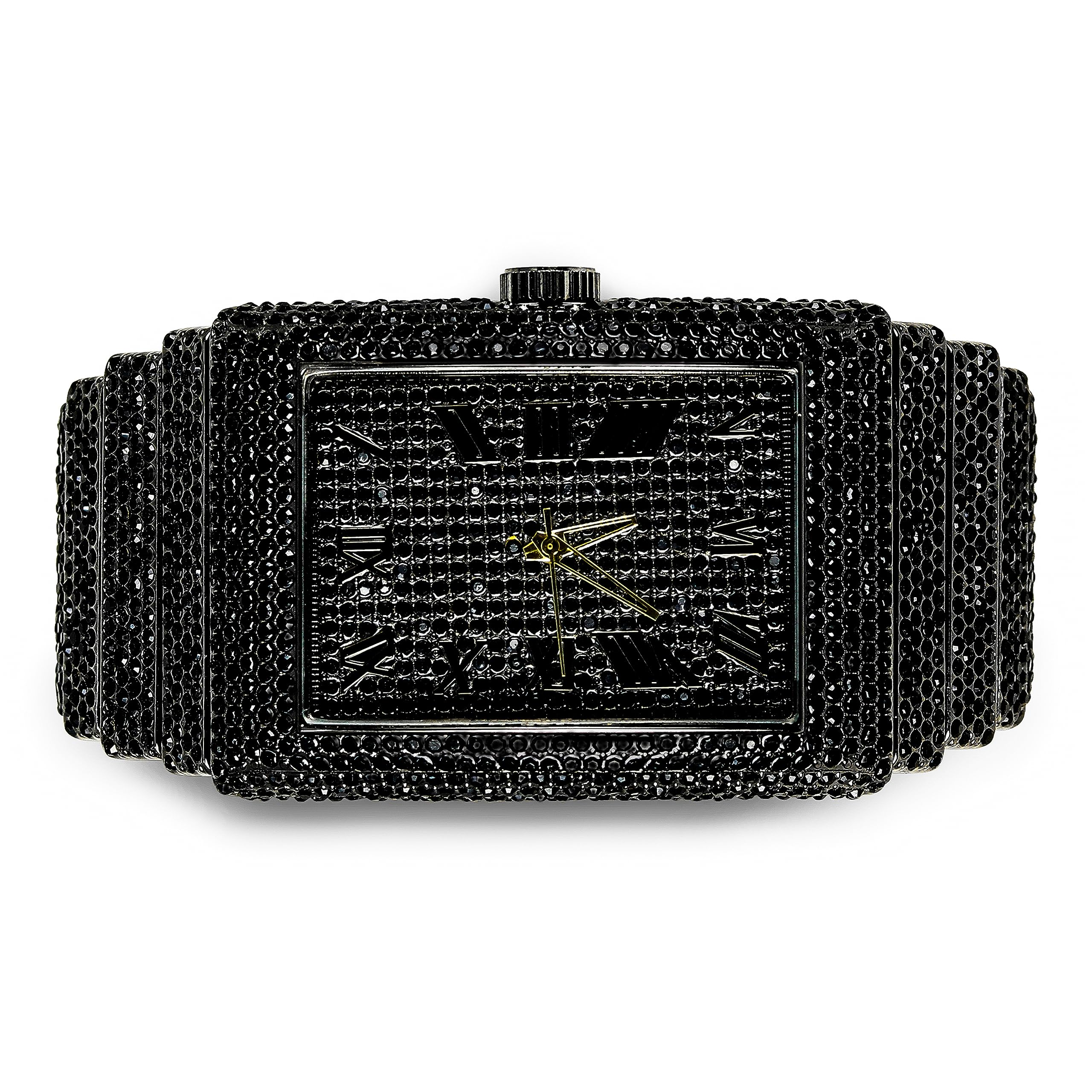 Men's Rectangle Chandelier Watch 40mm Black - Fully Iced Band