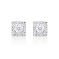 Front view of moissanite cluster earrings with 0.92ct round stones in sterling silver square setting.