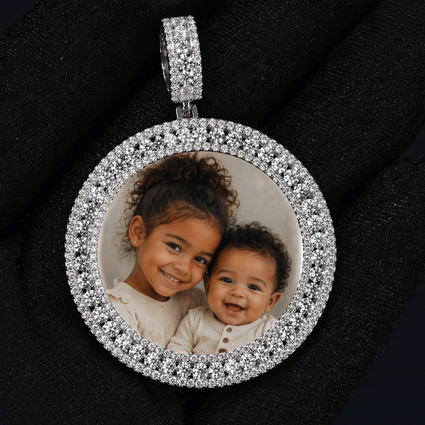 Iced Out 3.9CT Moissanite Photo Pendant in Premium Sterling Silver