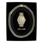 Gold-tone watch and Cuban chain gift set WCH-121