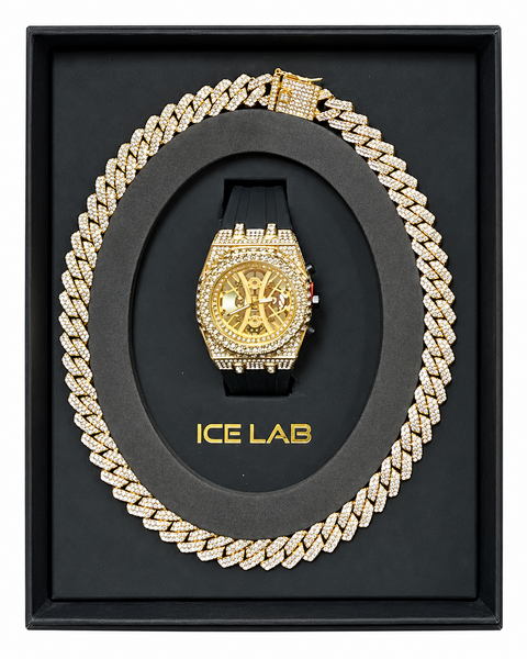 Gold-tone watch and Cuban chain gift set WCH-206-9709C-SB