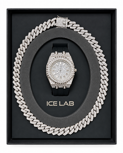 Silver-tone watch and Cuban chain gift set WCH-206-9993B-SB
