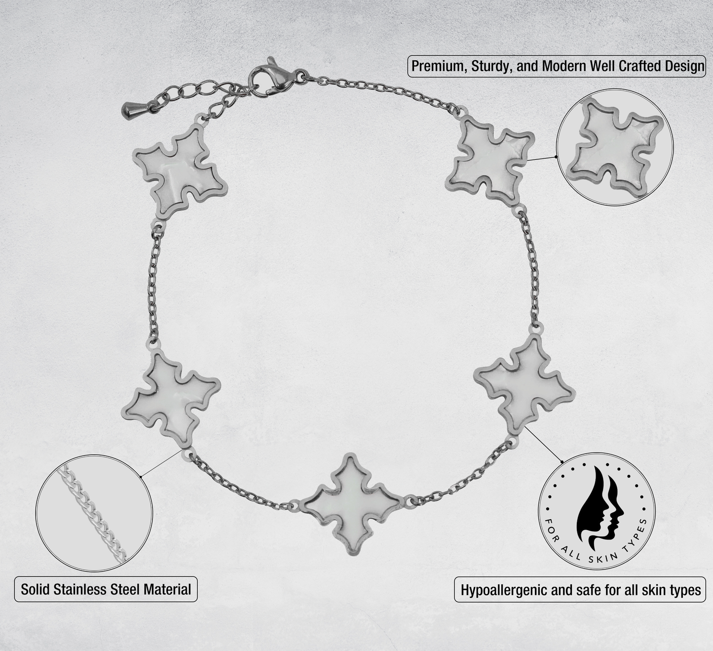 15mm Stainless Steel Cross Bracelet - SSBR-302
