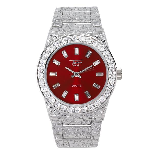 Men's Round Iced Out Watch 43mm Silver - Nugget Band