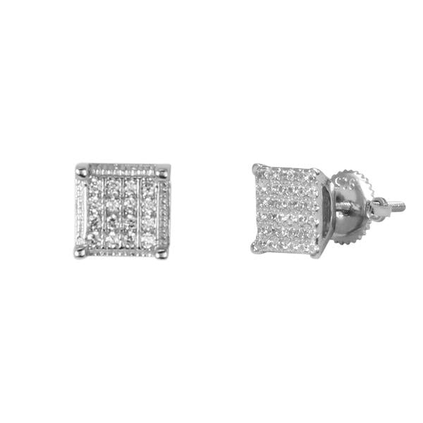 6mm Iced Square Earrings Silver