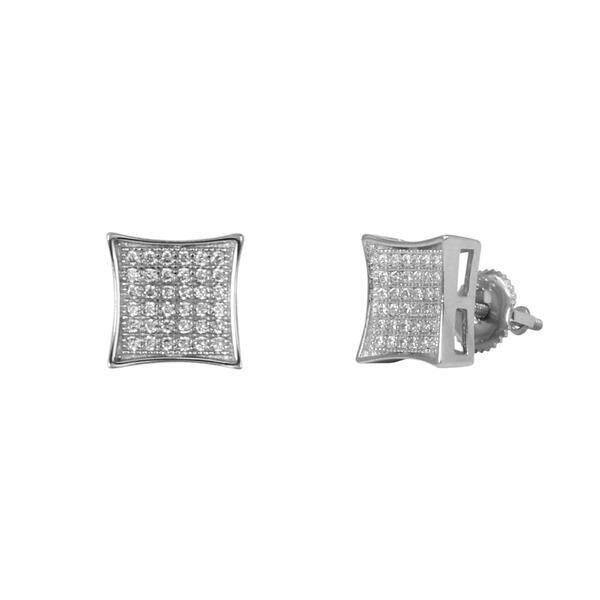 10mm Iced Out Square Earrings Silver