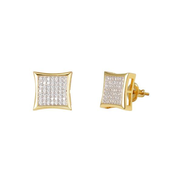 11mm Iced Square Earrings Gold