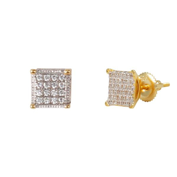 6mm Iced Square Earrings Gold