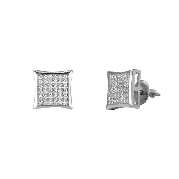 10mm Iced Square Earrings Silver