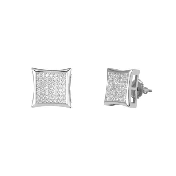 11mm Iced Square Earrings Silver
