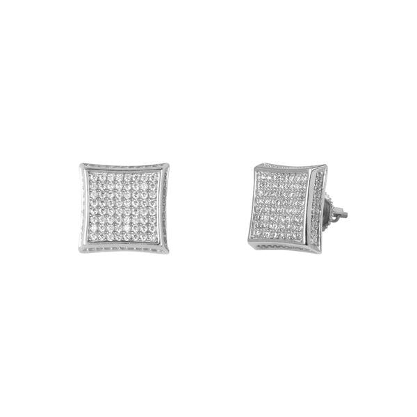 7mm Iced Out Square Earrings Silver