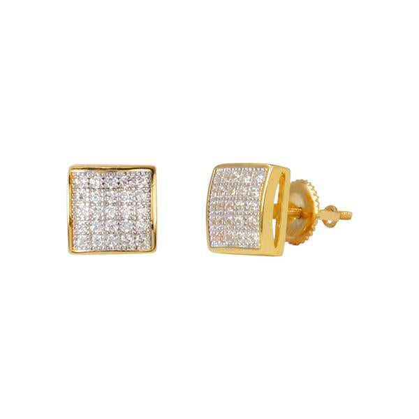 8mm Iced Out Square Earrings Gold