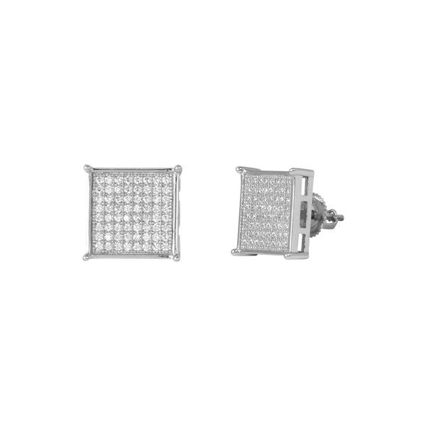 11mm Iced Square Earring Silver