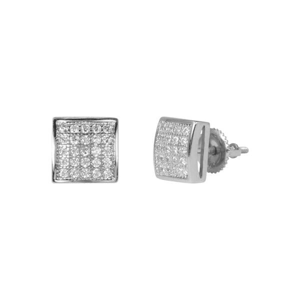 8mm Iced Out Square Earrings Silver