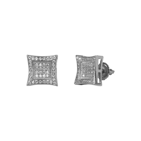 10mm Iced Square Cluster Earrings Silver