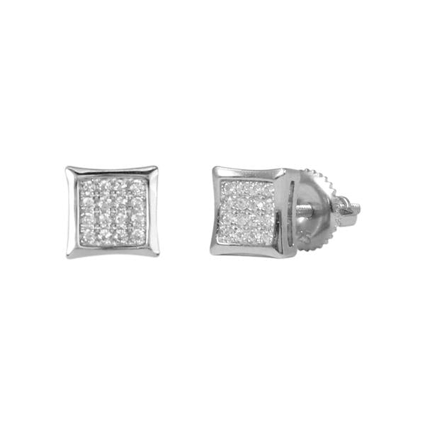 6mm Iced Out Square Earringss Silver Tone