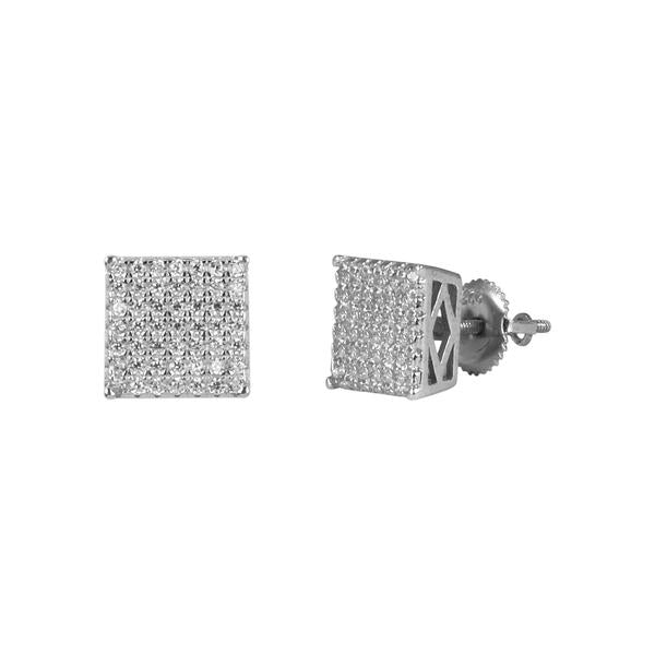 8mm Iced Square Earrings Silver