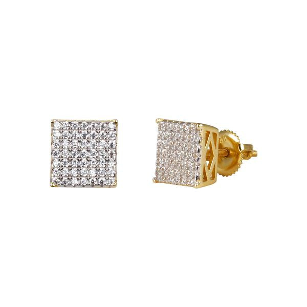 8mm Iced Square Earrings Gold