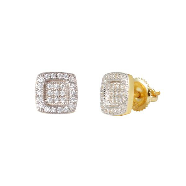 8mm Iced Square Cluster Earrings Gold