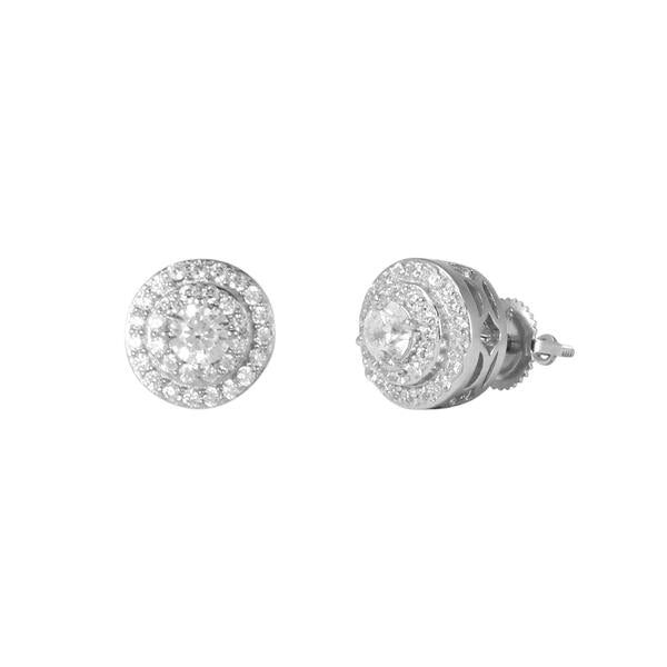 10mm Iced Out Round Solitaire Earrings Silver