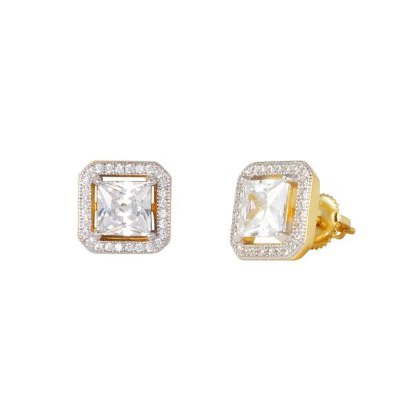 10mm Iced Square Solitaire Earrings Gold