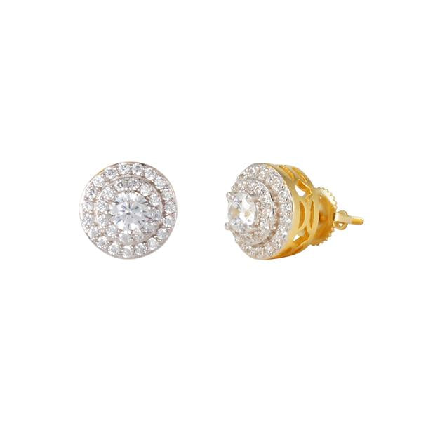10mm Iced Out Round Solitaire Earrings Gold