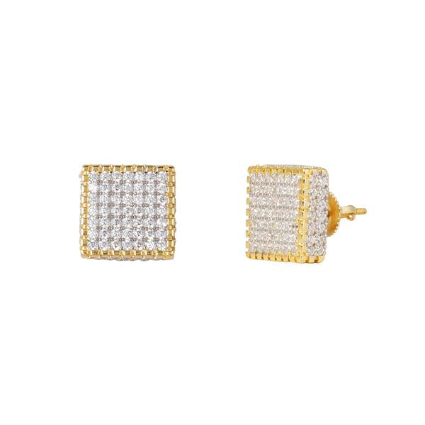 12mm Iced Square Earrings Gold