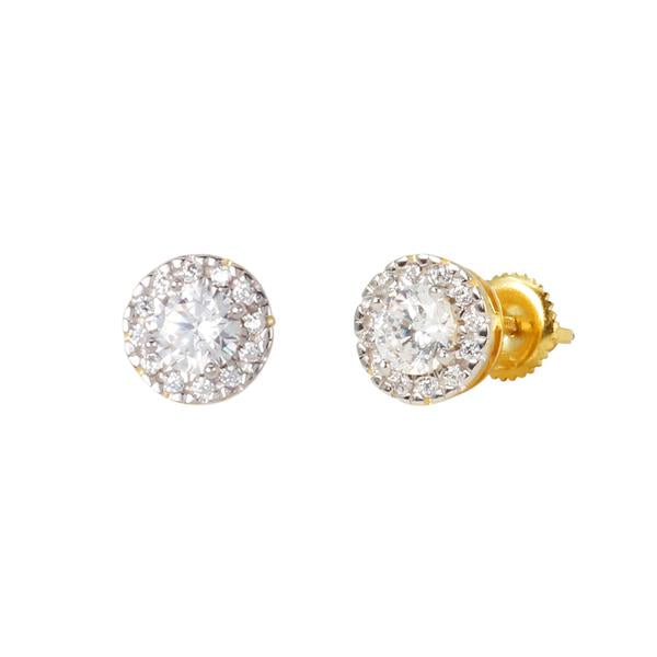 8mm Iced Round Solitaire Earrings Gold