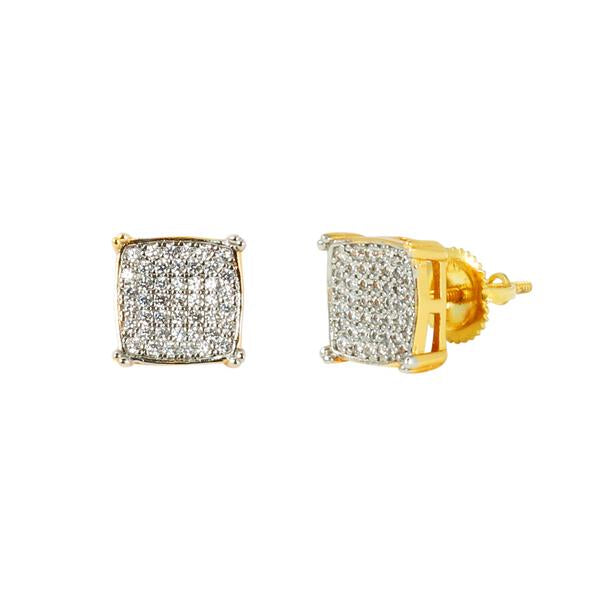 8mm Iced Cubic Zirconia Square Earrings Gold