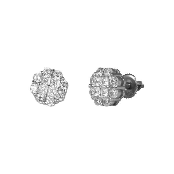 10mm Iced Out Round Cluster Earrings Silver