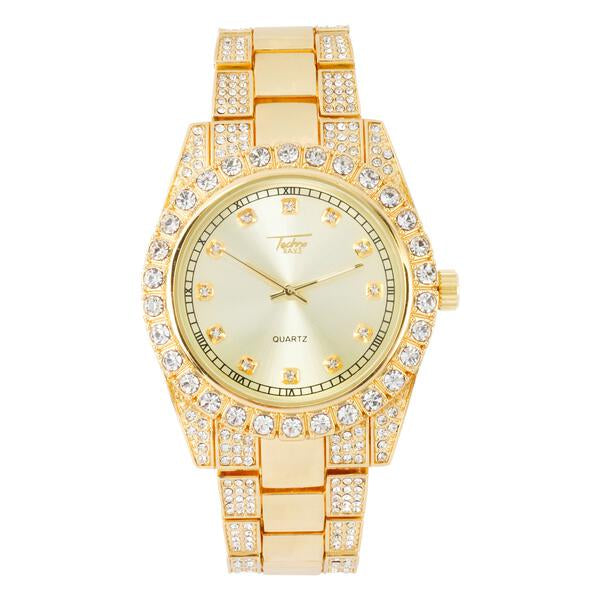 Women's Round Iced Out Watch 42mm Gold