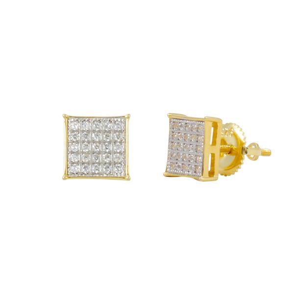 7mm Iced Square Earrings Gold