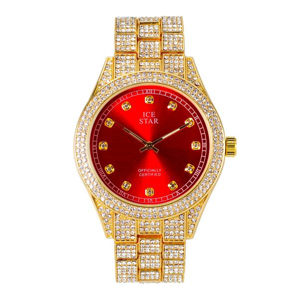 Men's Round Iced Out Watch 43mm Gold