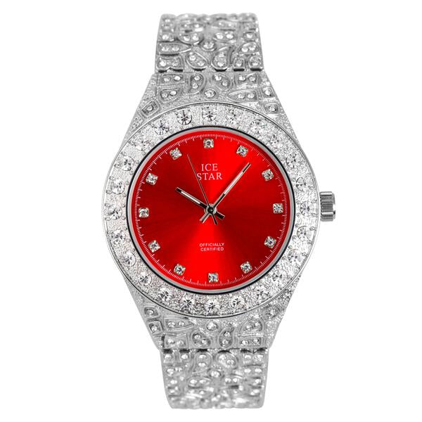 Men's Round Iced Out Watch 44mm Silver - Nugget Band