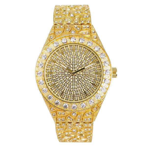 Men's Round Iced Out Watch 44mm Gold - Nugget Band