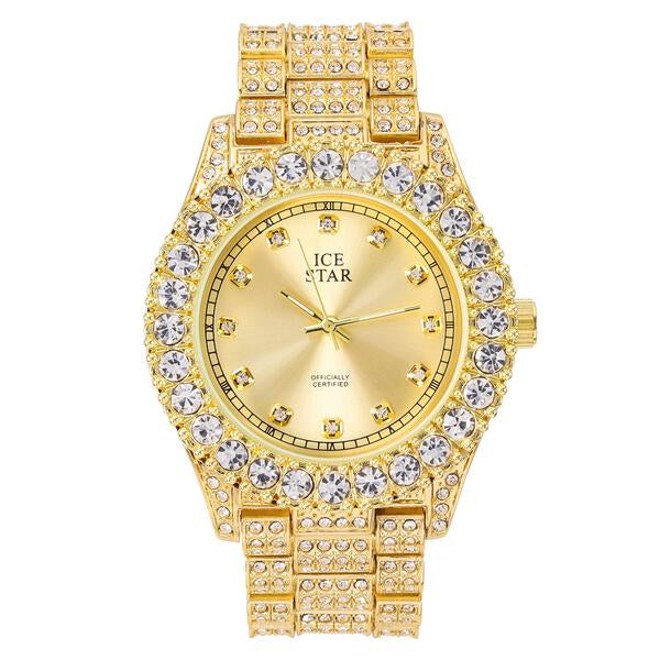 Men's Round Iced Out Watch 44mm Gold