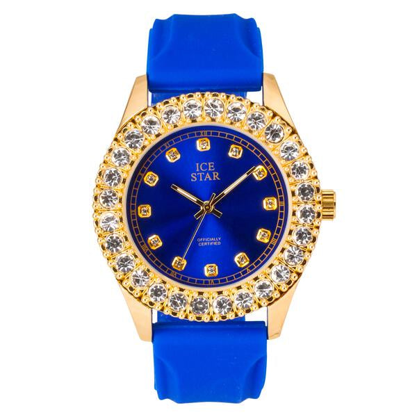 Men's Round Iced Out Watch 44mm Gold - Silicone Band