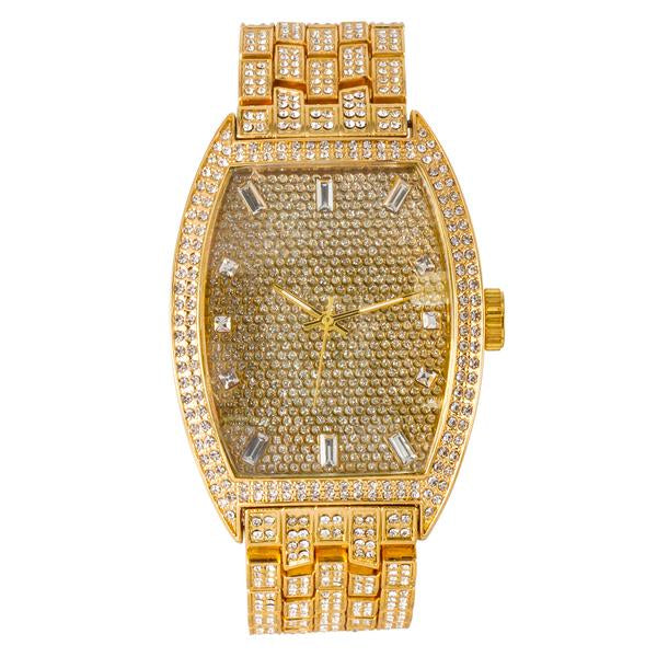 Men's Tonneau Dial Watch 40mm Gold - "Fully Iced Band"