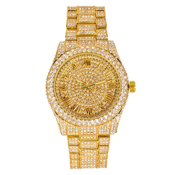 Women's Round Iced Out Watch 40mm Gold - Roman Dial