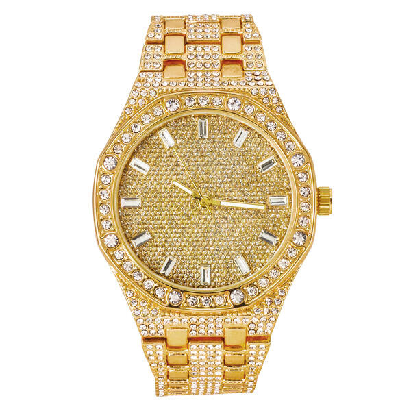 Men's Octagon Dial Watch 46mm Gold - *Fully Iced Band*