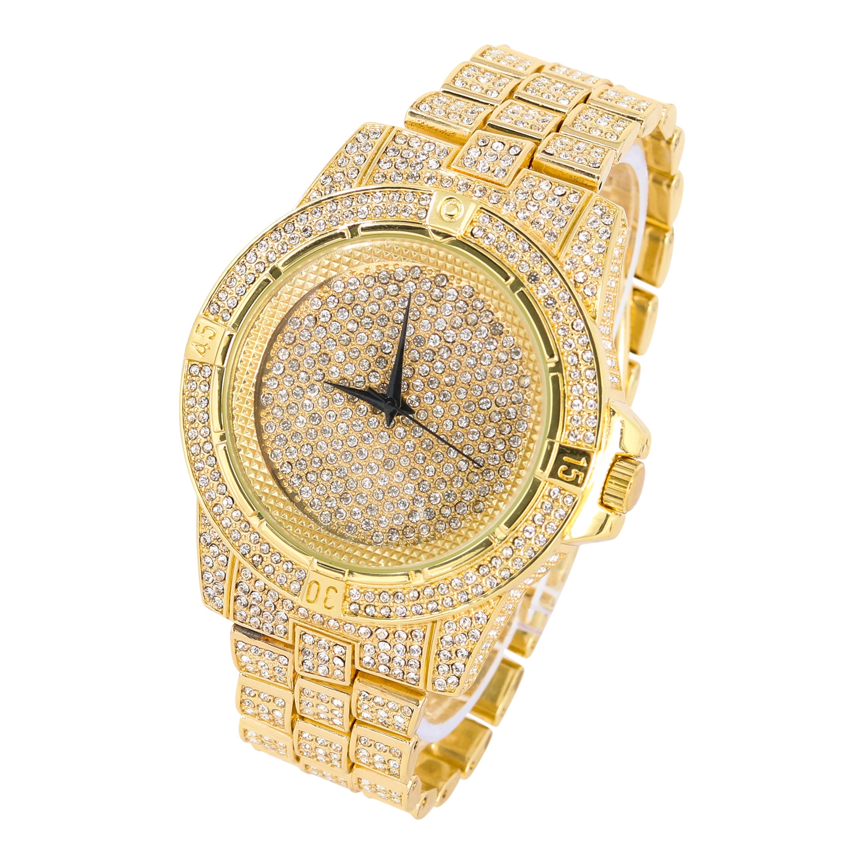 Men's Round Iced Out Watch 48mm Gold - Fully Iced band