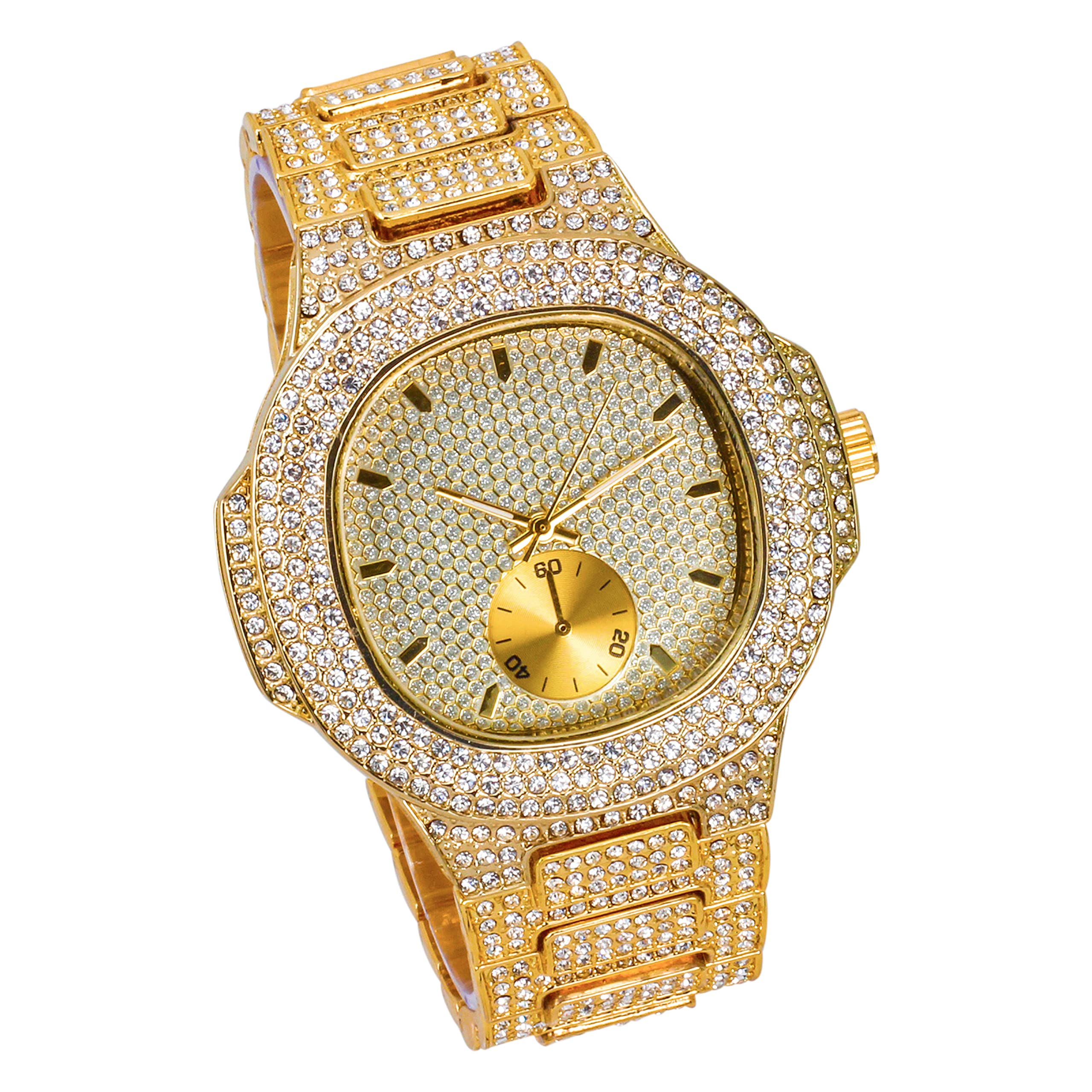 Men's Iced Out Watch 50mm Gold - Square Dial