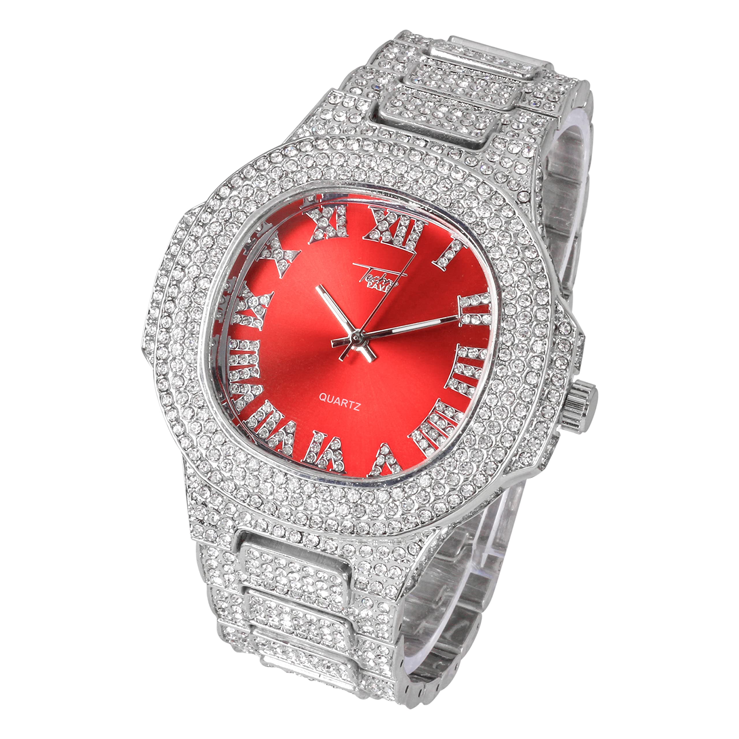 Men's Square Iced Out Watch 50mm Silver - Roman Dial