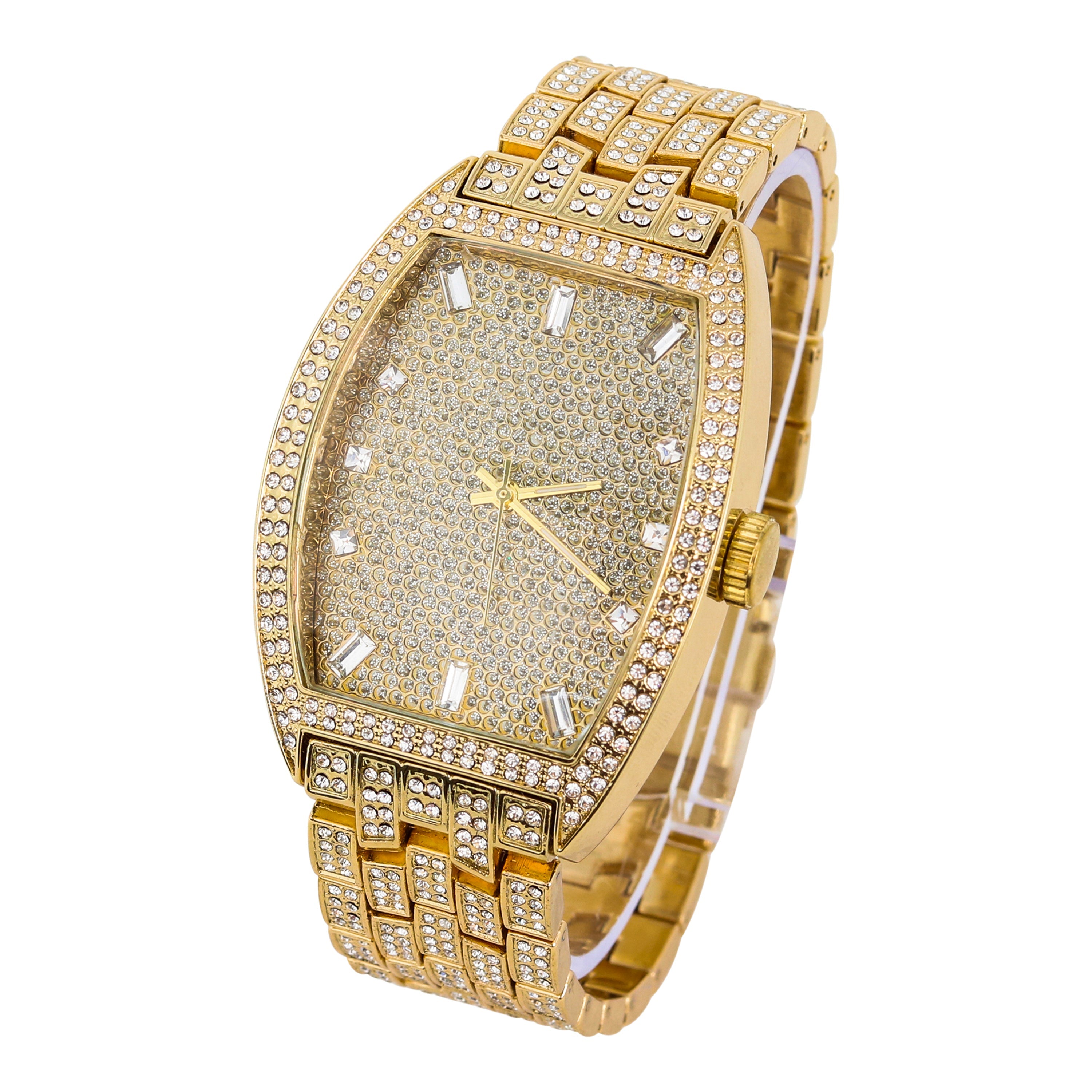 Men's Tonneau Dial Watch 40mm Gold - "Fully Iced Band"