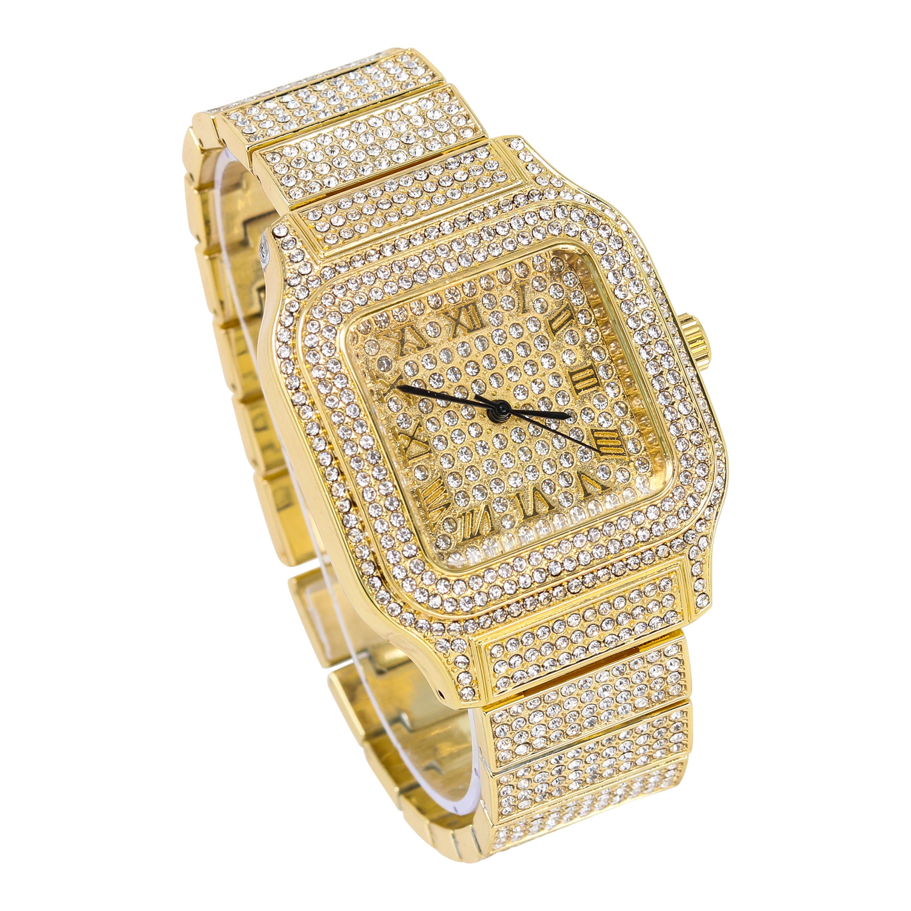Women's Square Iced Out Watch 40mm Gold - Roman Dial