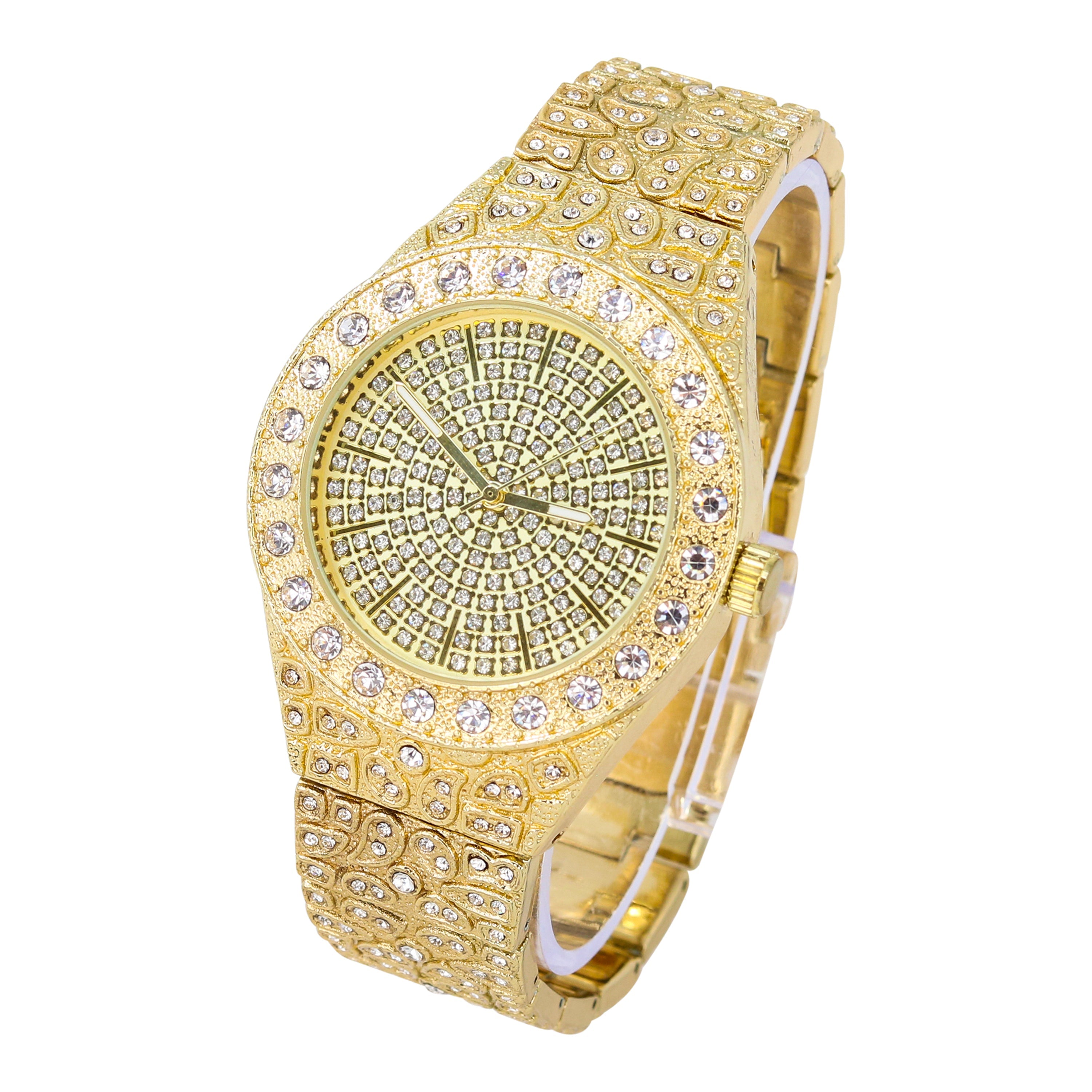 Men's Round Iced Out Watch 44mm Gold - Nugget Band